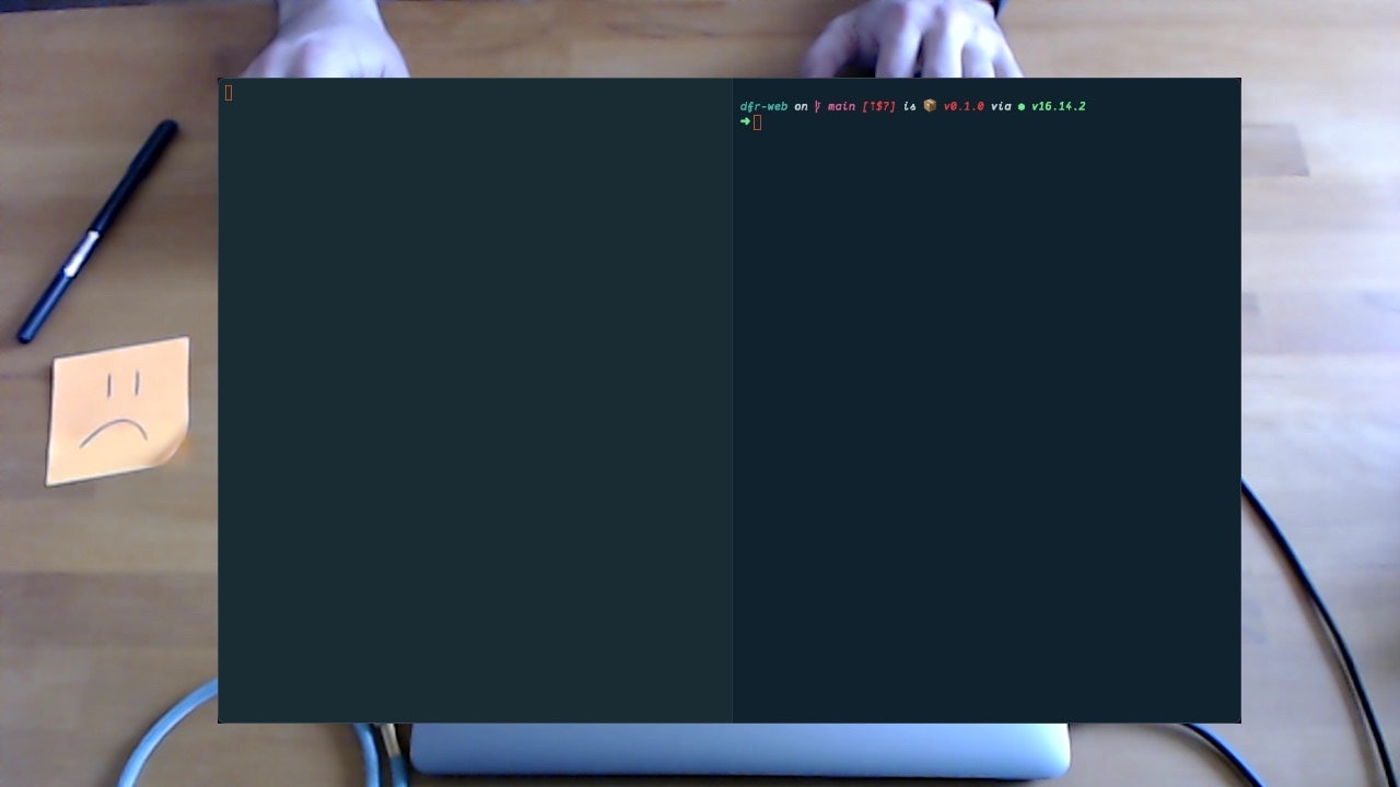 opaque terminal on top of the webcam feed